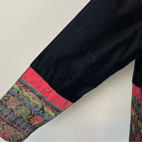 Coldwater Creek Black Red Gold  Velvet Taffeta Brocade Jacket Blazer Topper Larg - Picture 4 of 11
